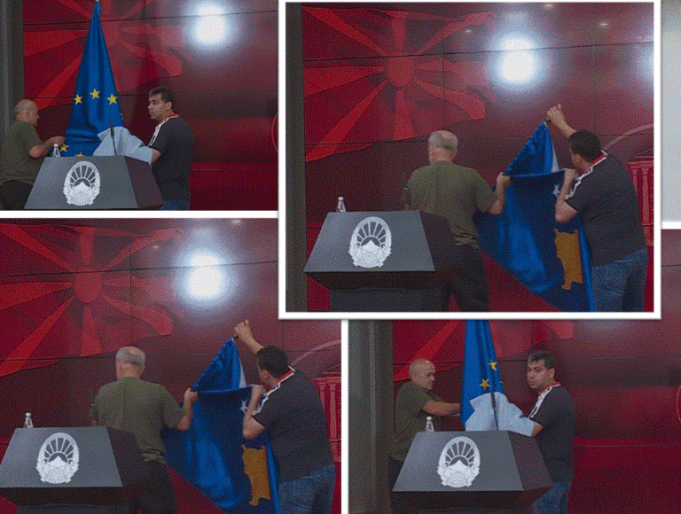 Ndodh në Maqedoninë e Veriut! Kurti vizitë në Shkup, flamurin e Kosovës e ngatërrojnë me të BE-së (VIDEO)