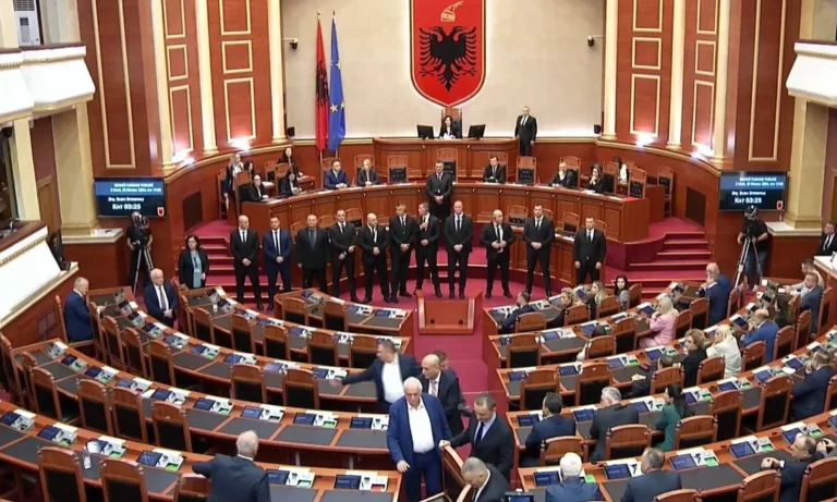 Deputetët e PD nisen drejt “kaosit”, fluturojnë shishe në drejtim të Spiropalit gjatë fjalimit të saj