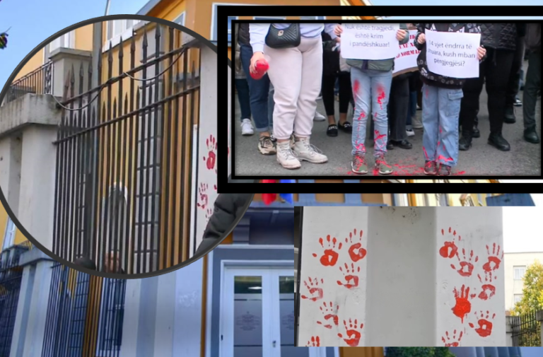 Hidhet bojë e kuqe mbi fëmijët/ Protestuesit bëjnë gjestin simbolik për vrasjen e Martin Canit